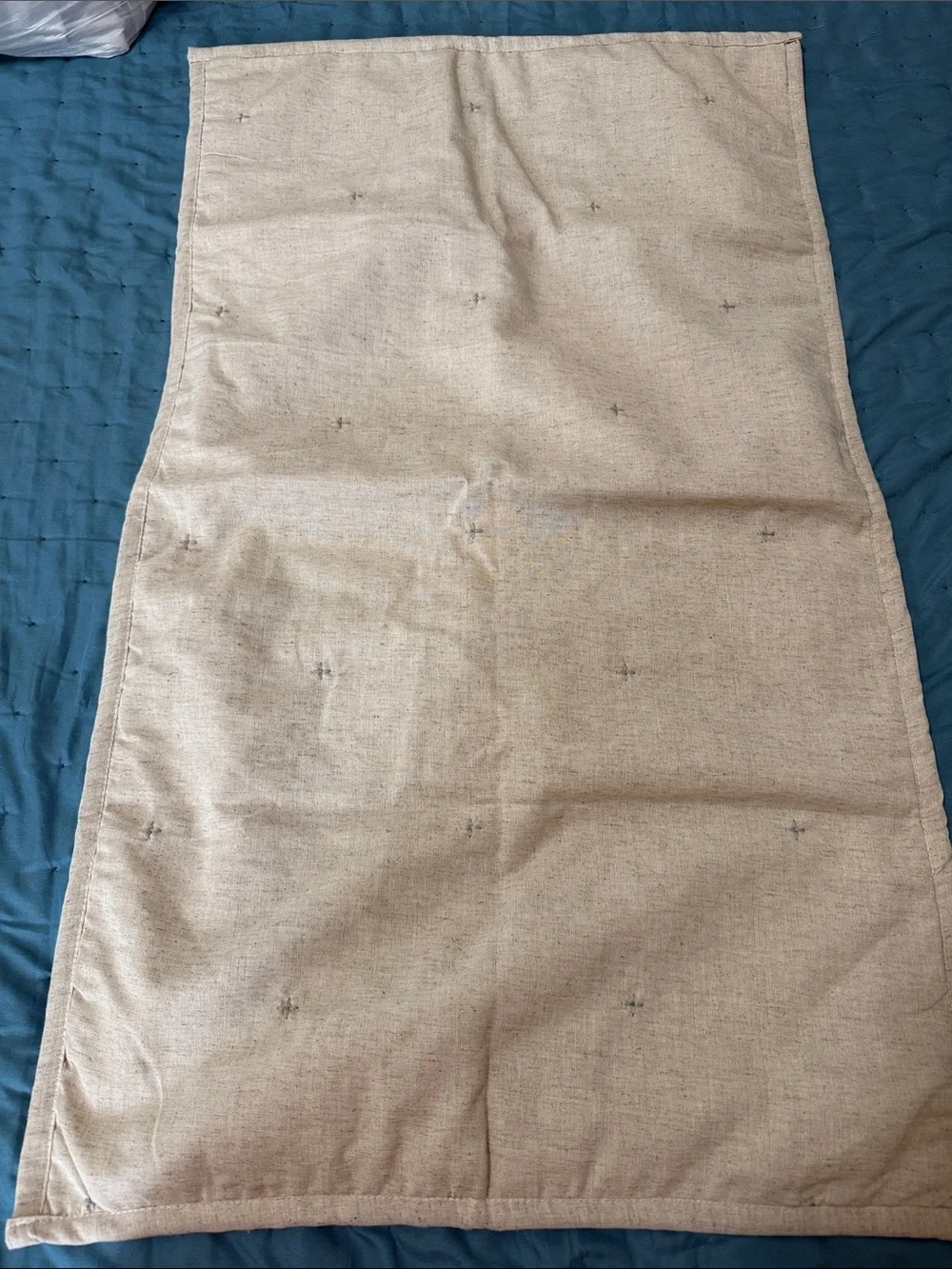 Neutral cotton and linen Pillow sham with Subtle blue Cross-Stitch
